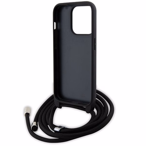 Karl Lagerfeld krustveida Saffiano monogramma metāla piespraude Karl & Choupette viedtālruņa apvalks iPhone 15 Pro - melns