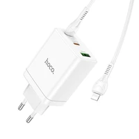 Lādētājs Hoco 2 x USB C + USB A QC3.0 PD 3A 35W N33 + Kabelis USB C uz Lightning N33 balts