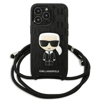 Karl Lagerfeld ādas monogrammas plāksteris un aukla Iconik apvalks iPhone 13 Pro / 13 - melna