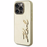 Karl Lagerfeld Wrinkled Metal Signature viedtālruņa apvalks iPhone 15 Pro Max - zelta