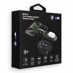 BMW M Qi2 3 vienā bezvadu lādētājs, 15 W, drukāts logotips, zils