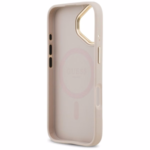 GUESS magnētiskais viedtālruņa apvalks IPHONE 17, savietojams ar MagSafe GUHMP17SPGCRMDEP (PU apvalks ar graudainu Strass logotipu) rozā