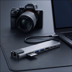 Tech-Protect HB09 USB centrmezgls 8in1 TYPE-C + USB-A 3.0 + USB-C 3.0 + HDMI 4K 60HZ + SD/TF + PD100W + RJ45 1000 MB/S - pelēks