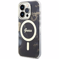 Guess GUHMP14XHTMRSK iPhone 14 Pro Max 6.7" melns cietais apvalks Golden Marble Magnētiskais