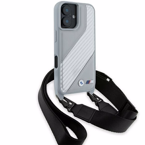 BMW M Edition Carbon Stripe & Strap Viedtālruņa apvalks Apple iPhone 16 - pelēks