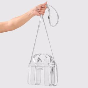Case-Mate Micro Tote Bag water-resistant shoulder bag, Silver Chrome / Clear