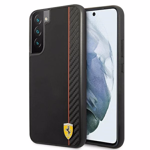 Viedtālruņa vāciņš Ferrari FESAXHCS22MBK S22+ S906 melns kietais vāciņš On Track Carbon Stripe