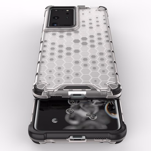 Šūnveida dizaina viedtālruņa apvalks bruņots pārsegs ar gēla rāmi Samsung Galaxy S22 Ultra zils