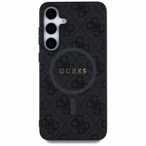 Guess Ādas 4G Krāsains Gredzens Klasiskais Logotips Magnētiskais Samsung Galaxy S25 viedtālruņa apvalks melna