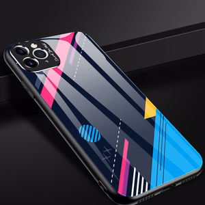 Krāsu stikla viedtālruņa apvalks izturīgs apvalks ar rūdīta stikla aizmuguri un kameras vāciņu iPhone 11 Pro Max raksts 1