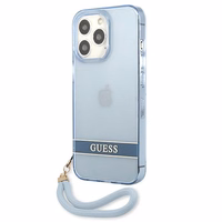 Guess GUHCP13LHTSGSB iPhone 13 Pro / 13 6.1 viedtālruņa apvalks, zils, ciets, daļēji caurspīdīgs ar siksniņu