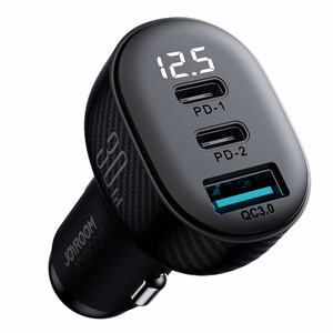 Joyroom JR-CCD04 30W 2x USB-C USB-A automašīnas lādētājs ar ekrānu - melns