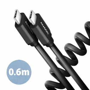 Axagon USB-C uz USB-C kabelis 0.6m 60W savīts melns BUCM-CM10TB