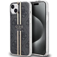 Guess IML 4G Gold Stripe viedtālruņa apvalks iPhone 15 Plus / 14 Plus - melns