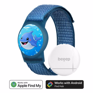 Beeep OneTag meklēšanas ierīce ar bērnu aproci un Velcro aizdari, Dolphin, Apple Find My / Android