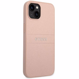 Guess GUHCP14MPSASBPI Saffiano with Metal Logo vāciņš ierīcei iPhone 14 Plus, rozā