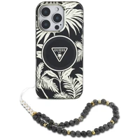 Guess Palm Trees Triangle Pearl Strap MagSafe viedtālruņa apvalks iPhone 16 Pro melns