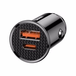 Baseus Circular Plastic QC 3.0 PD automašīnas lādētājs 1x USB-C - USB ports 30W melns