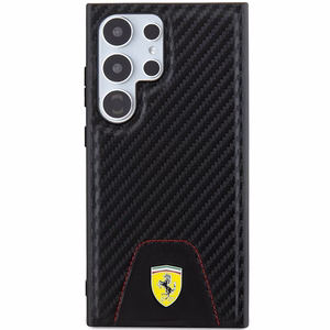 Ferrari Carbon Stitched Bottom viedtālruņa apvalks Samsung Galaxy S24 Ultra - melns