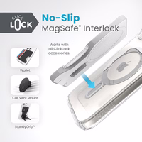 Speck Presidio Perfect-Clear ClickLock & MagSafe - iPhone 17e / 16e / 15 / 14 / 13 maciņš (Clear / Chrome Finish / Serene sudrabs)