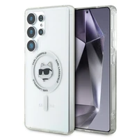 Karl Lagerfeld pogu Choupette Head izdrukātais logotips Magnētiskais viedtālruņa apvalks Samsung Galaxy S25 Ultra balts