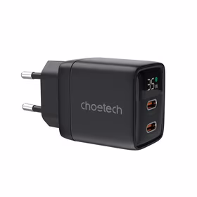 Choetech PD6051 USB-C USB-C PD 35W GaN sienas lādētājs ar ekrānu - melns