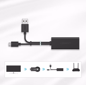 Ugreen 30985 ārējā tīkla karte Chromecast ar micro USB / USB-A savienotājiem 100Mb/s 1m melna