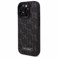 Karl Lagerfeld ādas monogrammas metāla logotipa magnētiskais viedtālruņa apvalks iPhone 16 Pro - melns