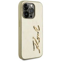 Karl Lagerfeld Wrinkled Metal Signature viedtālruņa apvalks iPhone 15 Pro Max - zelta