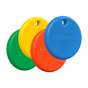 Chipolo POP Bluetooth priekšmetu meklētāju komplekts ar nomaināmām baterijām iOS un Android ierīcēm, 4 gab. (sarkans, zils, dzeltens un zaļš)