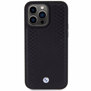 BMW ādas dimanta raksta viedtālruņa apvalks iPhone 15 Pro - melns