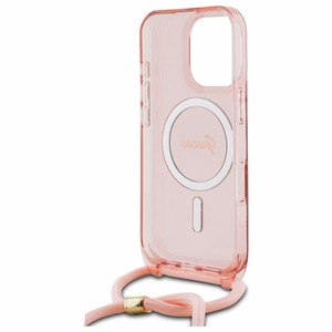 Guess Crossbody Cord Script Magnētiskais viedtālruņa apvalks iPhone 16 Pro - rozā