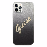 Guess GUHCP12LPCUGLSBK iPhone 12 Pro Max 6.7" melna/melna cietais apvalks Glitter Gradient Script