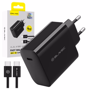 Blavec sienas lādētājs BC-8 GaN4 - Type C - PD QC 65W 3A ar Type C uz Type C kabeli (TCBC8G4-CB653A+CC) melns