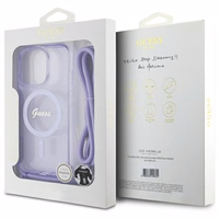 Guess Crossbody Cord Uzraksts Magnētiskais viedtālruņa apvalks iPhone 16 Pro - violets