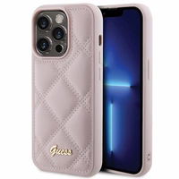 Guess Quilted Metal Logo viedtālruņa apvalks iPhone 15 Pro - rozā