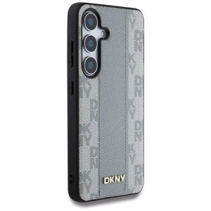 DKNY ādas rūtainā raksta magnētiskais viedtālruņa apvalks Samsung Galaxy S25 - pelēcīgi brūns