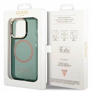 Viedtālruņa apvalks Guess GUHMP14LHTCMA iPhone 14 Pro 6.1" zaļa/haki cietais apvalks Zelta Kontūra Caurspīdīgs MagSafe