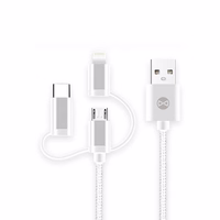 Forever 3in1 kabelis USB - Lightning + USB-C + microUSB 1,0 m 1,5A balts