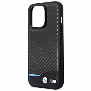 BMW BMHCP14L22NBCK iPhone 14 Pro 6.1 - melns ādas vāciņš ar oglekļa rakstu