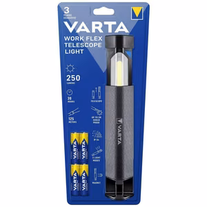 VARTA Flashlight LED Work Flex Telescope Light 250lm 18646 + 4 x Batteries R6 (AA)