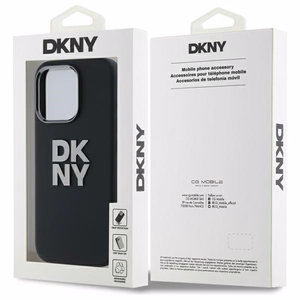 DKNY šķidrā silikona viedtālruņa apvalks ar metāla logotipu iPhone 16 Pro Max - melns