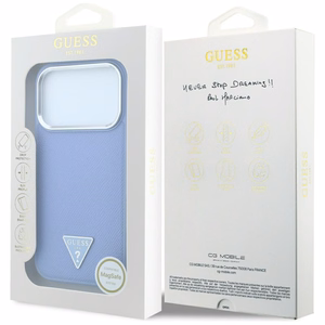 Guess Grained Triangle Logo vāciņš modelim iPhone 18 Pro / 17 Pro, saderīgs ar MagSafe – zils