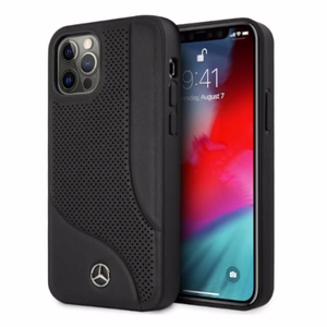 Mercedes Ādas perforētās zonas viedtālruņa apvalks iPhone 12 Pro Max - melns