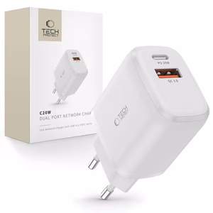 Tech-Protect C20W charger USB-C PD 20W / USB-A QC 3.0 - white