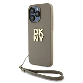 DKNY Viedtālruņa apvalks ar siksniņu un logotipu iPhone 15 Pro - bēšs