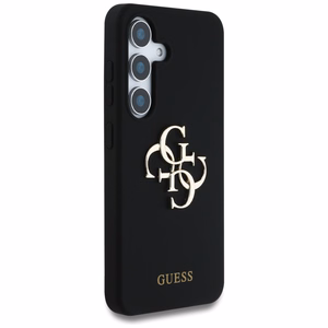 Guess Silikonais Lielais 4G Logotips Apakšā ar Uzrakstu Viedtālruņa apvalks Samsung Galaxy S25 - melns