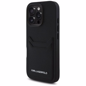 Karl Lagerfeld HC Grained PU Cardslot Metal Elong iPhone 16 Pro Case - Black