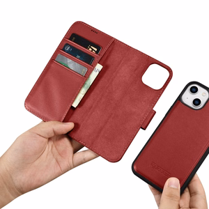 iCarer Maki apvalks 2in1 vāks iPhone 14 Plus Anti-RFID ādas atverams vāks sarkans (WMI14220727-RD)