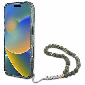 Guess IML Mirdzošs ar pērļu siksniņu Magnētiskais viedtālruņa apvalks iPhone 16 Plus - zaļš